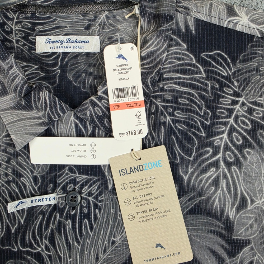 Tommy Bahama Shirt Mens 3XL Black Tropical Island Zone Stretch Button Up NWT - Picture 5 of 11